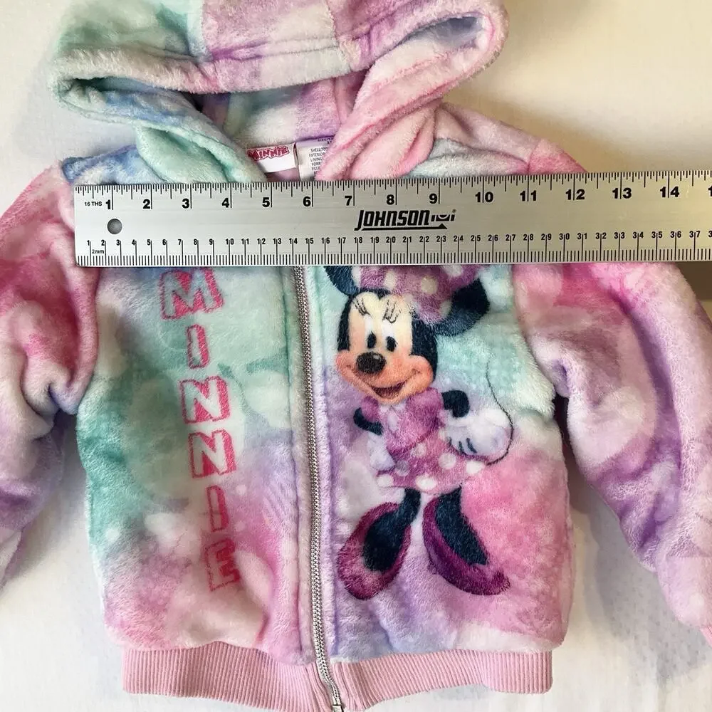 Disney Junior Minnie Mouse Faux Fur Hoodie Jacket Toddler Girl Size 3T Pink Soft - Picture 4 of 9